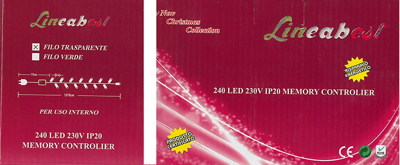 LUCI LED NATALE COLORE FILO VERDE, 240 LUCI CON CONTROLLER BIANCO. PER INTERNO IP20 230V.CAVO 1,7MT + 13,7MT DI CAVO CON LUCI