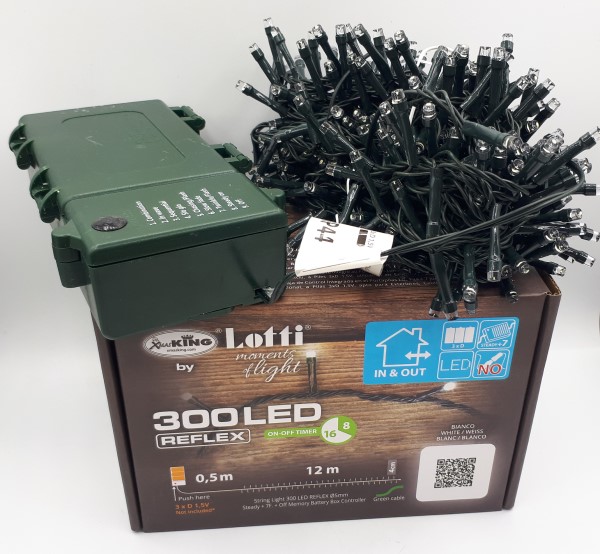 LUCI NATALE A BATTERIA COLORE MULTICOLOR 300LED cavo 0,5mt+12mt di luci.Catena lineare Ø5mm Reflex, con memory controller interg