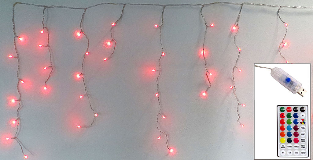 Luci natalizie a tenda MAURER 160 LED colore RGB sincrono, con telecomando e presa USB - per uso interno (IP20) - L 5m x 70cm H 