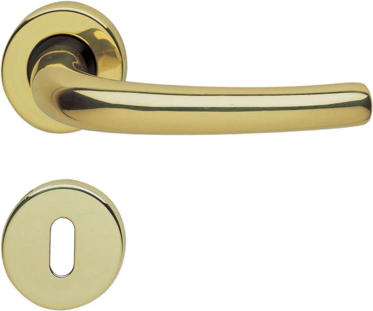 Maniglia con rosetta e bocchetta - serie MILENA in ottone lucido quadro mm.8 -  con molla  GHIDINIltezza mm 240, larghezza mm. 3