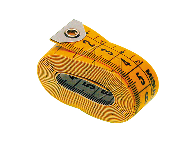 Metro a fettuccia per sarti mt1,50 x mm13In fibra di vetro plastificato, doppia graduazione su ambo i lati.
