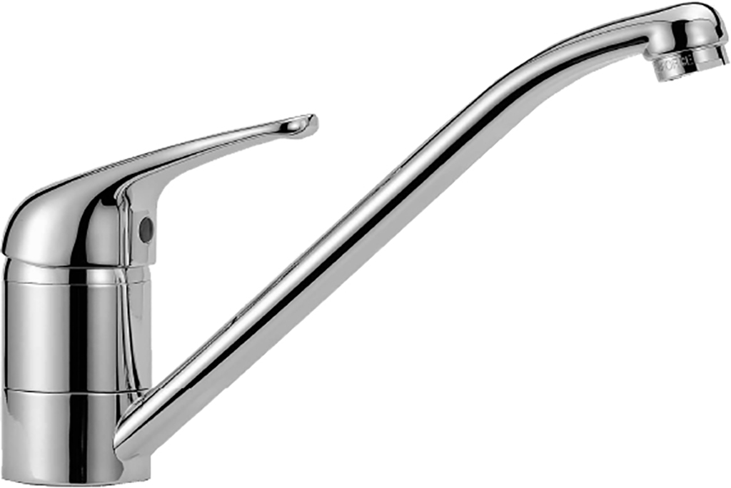 Miscelatore monocomando per lavello cucina MAURER serie ONDA - canna bassa - in ottone cromato - con tubi flessibili da 3/8 F - 