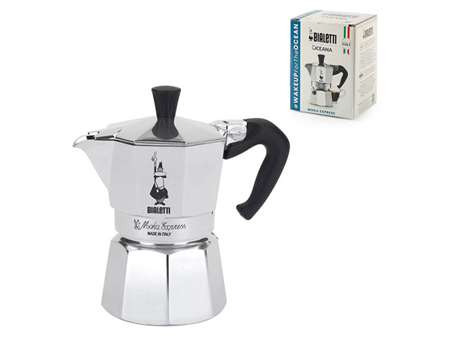 MOKA EXPRESS 1 TAZZE BIALETTI Caffettiera in alluminio con scatola regalo. Può essere utilizzata sia su fornelli a gas che su fo