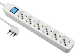 MULTIPRESA 6 POSTI 16A grado di protezione IP 20 spina 16A 2P+T 6 prese schuko/bipasso 2P+T Sezione cavo 3x1 mm2 Lunghezza cavo 