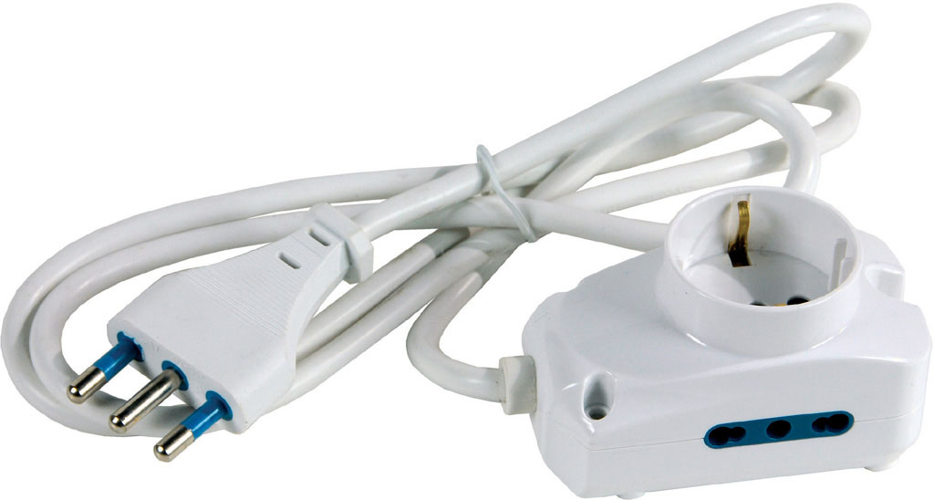 Multipresa MAURER a 3 uscite - 2 prese laterali 2P+T 10/16A bipasso + 1 presa superiore Schuko P30 - spina 2P+T 16A - cavo 1,5 m