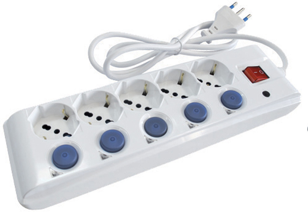 Multipresa MAURER a 5 uscite Schuko - 2P+T 10/16A bipasso/Schuko - spina 2P+T 16A