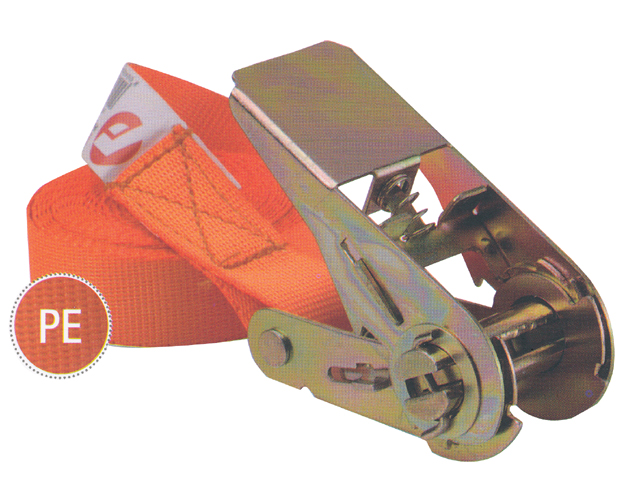 Nastro ancoraggio ARANCIO in poliestere ad alta tenacita'. Lunghezza: 5 mt. Larghezza : 25 mm. Fibbia: alluminio. Carico di rott