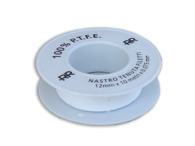 Nastro teflon professionale per acqua in rotoli flangiati altezza mm19 x 10 metri di lunghezza. Spessore mm 0,075. Colore bianco