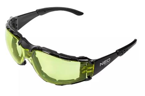 Occhiali di sicurezza con inserto in schiuma, lenti gialle, classe di resistenza FT ART. 97-521 NEO TOOLS