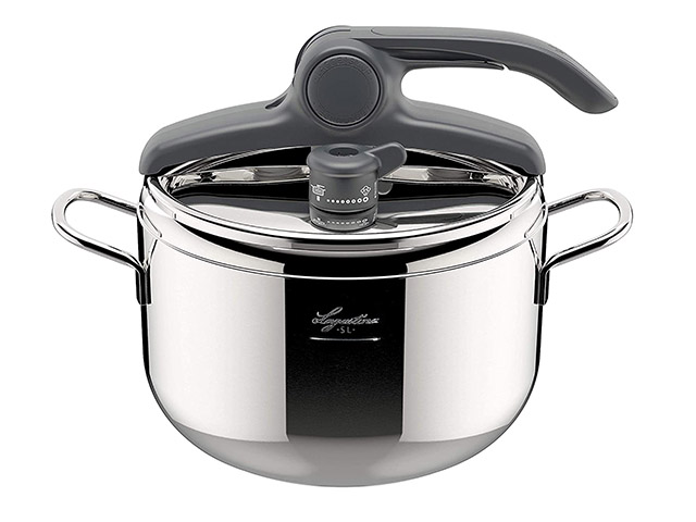 PENTOLA A PRESSIONE AMICA LAGOEASYUP  LT 5Pentola in acciaio inox con valvola control a rotazione con scarico verticale di vapor