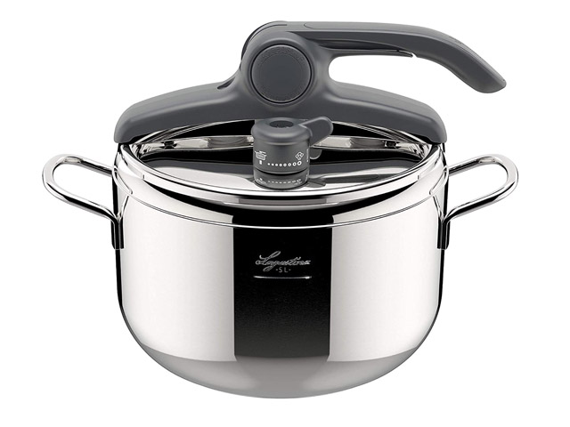 PENTOLA A PRESSIONE IRRADIAL LAGOEASYUP lt 7 LAGOSTINAPentola in acciaio inox con valvola control a rotazione con scarico vertic