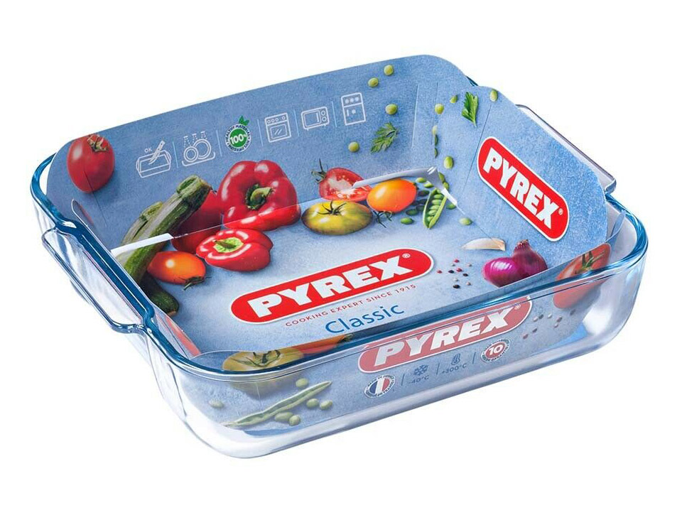 PIROFILA QUADRA PYREX. Teglia quadrata in vetro, utilizzabile in forno. Lavabile in lavastoviglie, antigraffio. CM 25X21