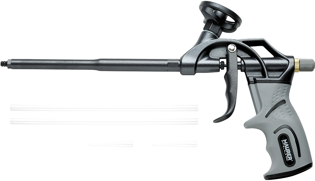 Pistola per schiuma poliuretanica MAURER PLUS - attacco universale - impugnatura ergonomica - corpo e adattatore in lega di allu