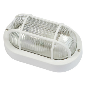 PLAFONIERA OVALE GRIGLIA BIANCAin materiale termoplastico. E27 IP44