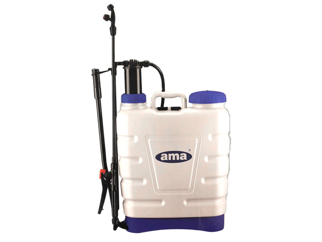 Pompa a pressione manuale litri 16. Corpo in polietilene, totalmente ermetica, cinghia per tracolla, lancia di erogazione e filt