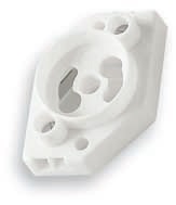 Portastarter 2 A 250 V, contatti ottone, massima temperatura d’impiego continuo 80 °C, bianco.Fori di fissaggio centrale ø 3,2 m