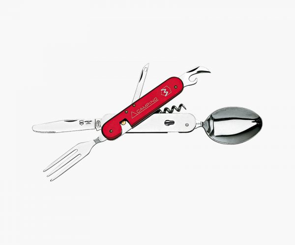 POSATE DA CAMPEGGIO INOX MANICO ANODIZZATO DIVISIBILI CON FODERO