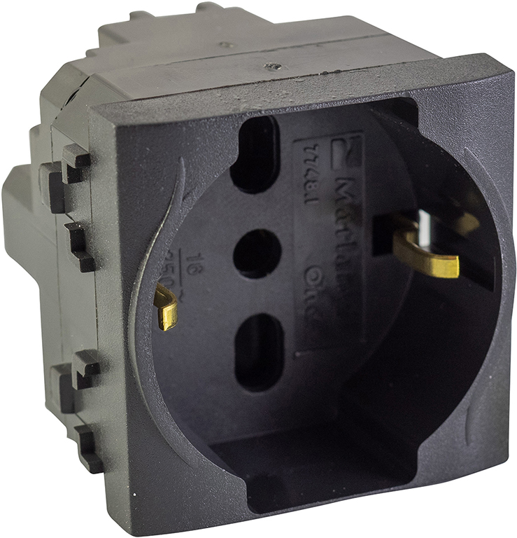 Presa Schuko trivalente MAURER serie Plus grigio - con sicurezza - 2P+T 10/16A
