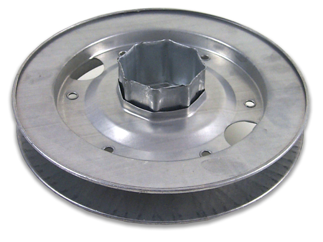 PULEGGIA ZINCATA DIAMETRO 220MM con calotta per rulli in ferro ottagonale diametro mm.60. Perno mm12.