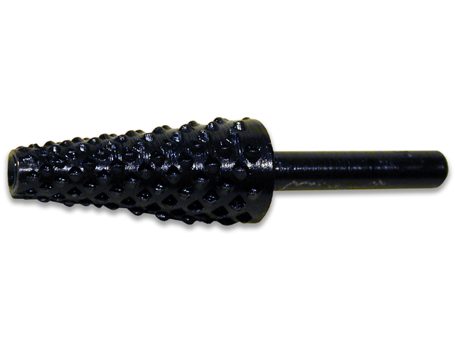 Raspa rotativa 102/2 costruita in acciaio al cromo vanadio. Forma conica. Gambo 6x40 mm. Adatte a lavorare legno, materiali sint