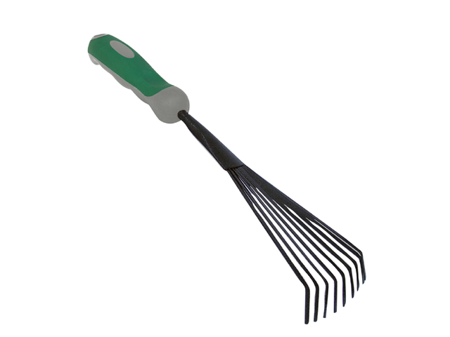 Rastrello a 9 denti in acciaio inox con manico in polipropilene e impugnatura ergonomica antiscivolo. PRESTIGE
