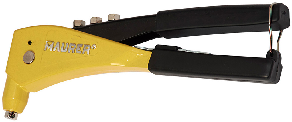 Rivettatrice manuale MAURER - 4 puntali - per rivetti da 2,4 - 3,2 - 4 - 4,8 mm - con 4 ugelli - in alluminio.
