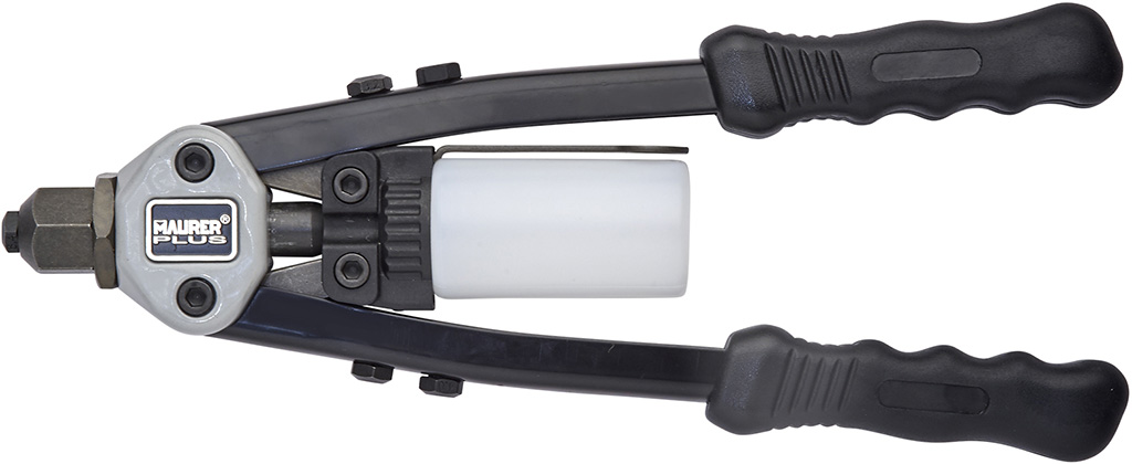 Rivettatrice manuale MAURER PLUS manici lunghi - con serbatoio - 5 testine intercambiabili - per rivetti 2,4 - 3,2 - 4 - 4,8 - 6