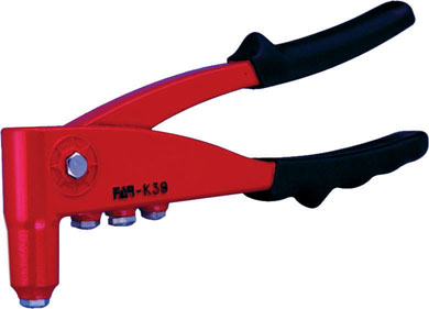 Rivettatrice manuale tradizionale K 39. Lunghezza mm. 275. Per tutti i rivetti d'alluminio dal 2,4 al 4,8/5; rame dal 3 al 4,8/5