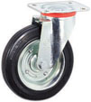 Ruota in gomma nera, dischi in lamiera con boccola nylon - con supporto rotante a piastra leggero  TR53 DIAMETRO RUOTA 80MM  pia