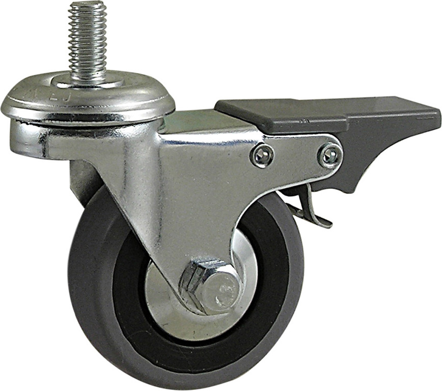 Ruota per mobili in gomma grigia con nucleo in poliammide - con supporto a codolo filettato con freno M12X25 MM100