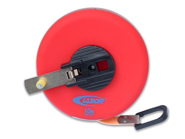 Ruotella metrica 10MT con cassa in ABS antiscivolo molto resistente. Nastro in fiberglass diviso in centimetri, resistente alle 