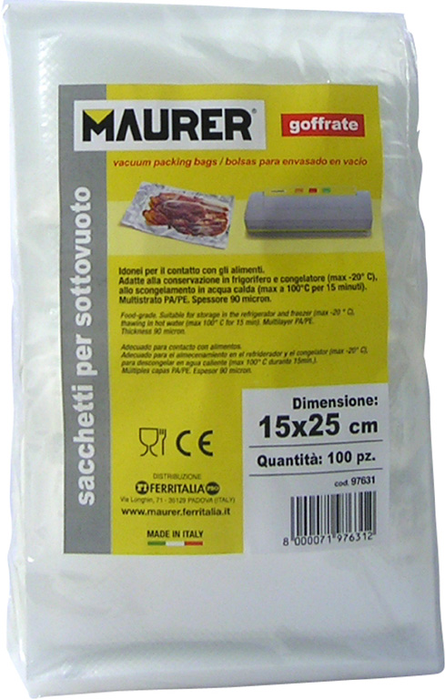Sacchetti goffrati CM20 X MT6 MAURER per macchina sottovuoto - certificati per alimenti