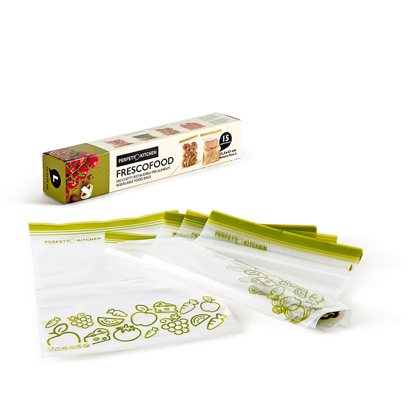 SACCHETTI RICHIUDIBILI PER ALIMENTI FRESCOFOOD. MISURA L 25,5X33 CM 15PZ ART. 29143 PERFETTO