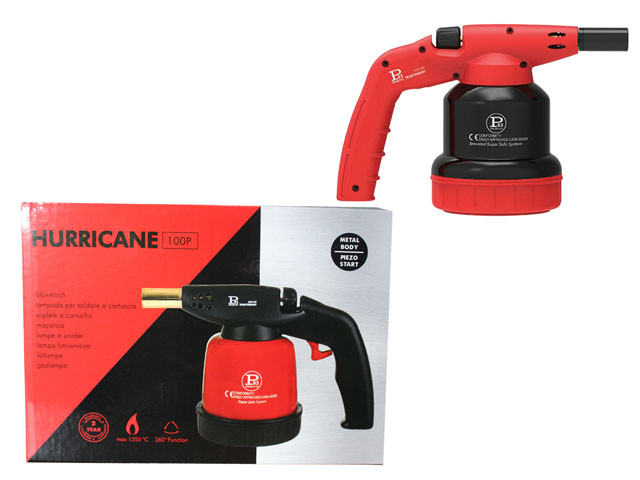 Saldatore in metallo funzionante con cartuccia standard da 190 gr. Funziona perfettamente in tutte le posizioni. HURRICANE 100P 