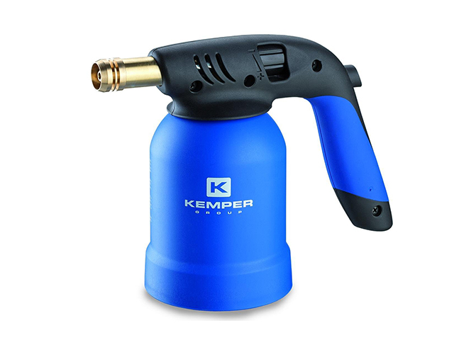 Saldatore Kemper con corpo in ABS funzionante con cartuccia standard da 190 gr. Accensione piezo. Base dotata di sistema di sicu