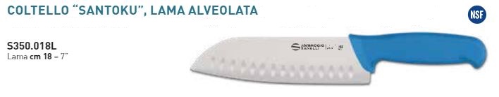 SANTOKU LAMA ALVEOLARE SUPRA CM.18 MANICO BLU AMBROGIO SANELLI COD. S350.018L