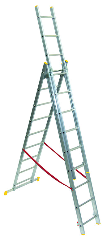 SCALA ALLUMINIO TRIPLA MAURER C/MANOM. ACCIAIO GRADINI 3X7