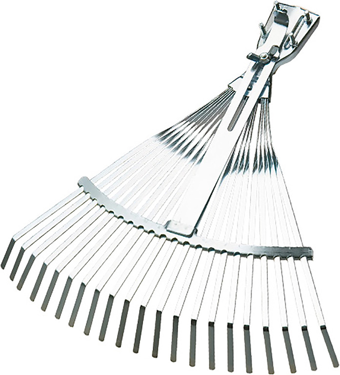 Scopa regolabile da giardino - con 21 denti zincati e attacco a morsetto. senza manico.