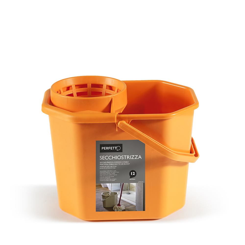 Secchio in plastica con strizzatore, colore ZUCCA 12lt. Secchio pratico, comodo e stabile perfetto per tutti i tipi di mop.