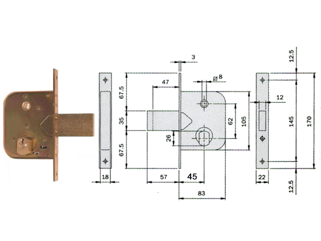 Serratura da infilare per cancello Iseo 600.45.0