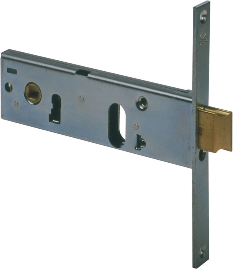 Serratura da infilare per fasce mm70, per cilindro ovale Cisa 44150-70-0 reversibile, scrocco con mandata incorporata, quadro ma