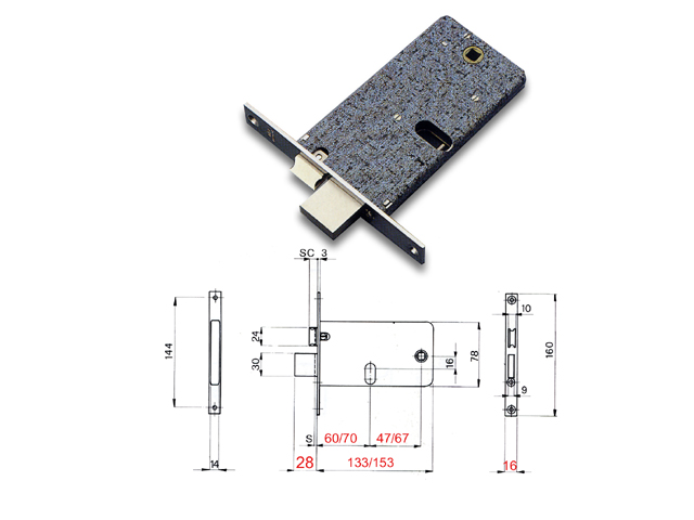 SERRATURA OMEC 770 DA INFILARE E70 CILINDRO OVALE F16