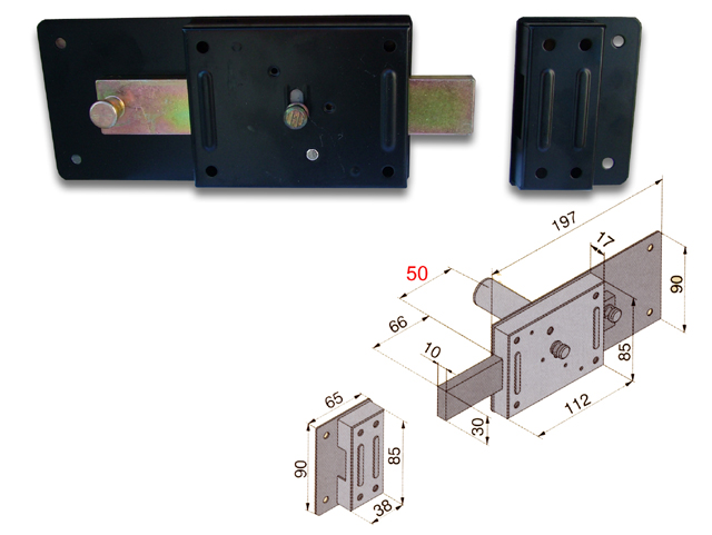 SERRATURA Welka 01250501,1 Ferroglietto, 6 mandate, cilindro fisso mm.50, fornito con 3 chiavi.