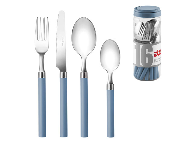 SERVIZIO POSATE 16PZ PIRAMIDE Colore VERDE, Servizio da tavola dalla linea moderna, in acciaio inox,manico abs color avio con ba