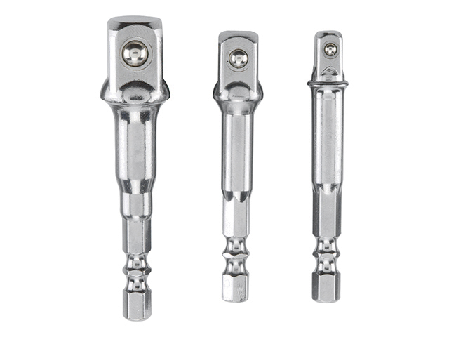 Set 3 adattatori per bussole CV. Attacco esagonale 1/4, 3/8, 1/2. Codice Einhell 105310. KWB.