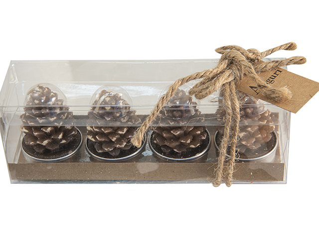 SET 4 CANDELE PIGNA. Set 4 candele a forma di pigna colore naturale. H 6x Ø 4 cm.