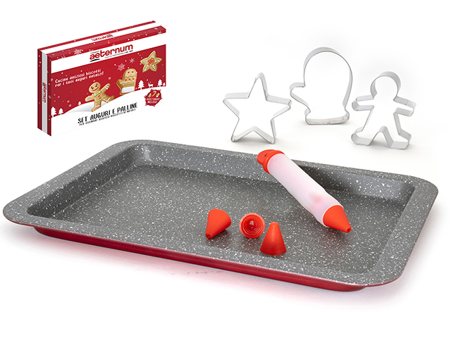 SET AUGURI E PALLINE REDSet Auguri e Palline linea Red Aeternum. Il set è composto da: 1 teglia bassa 38x27 con rivestimento est