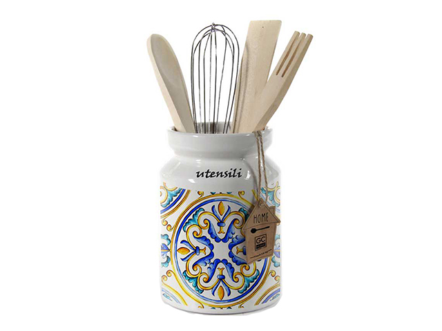 SET UTENSILI TERRA DAMURIPortautensili in ceramica linea Terra Damuri con 4 utensili.