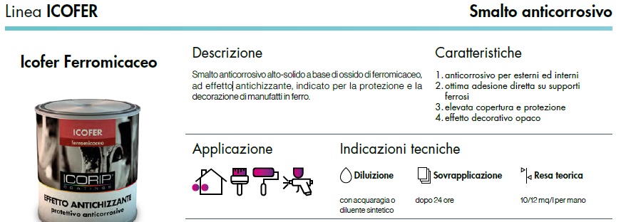 SMALTO ANTICORROSIVO FERROMICACEO ICOFER 6002 COLORE GRIGIO CHIARO GRANA GROSSA 0,75LT EFFETTO ANTICHIZZANTE