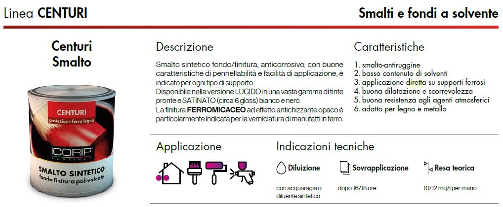 SMALTO SINTETICO SATINATO CENTURI NERO 2,5 LT ICORIP CONFEZIONE DA 2 PEZZI
